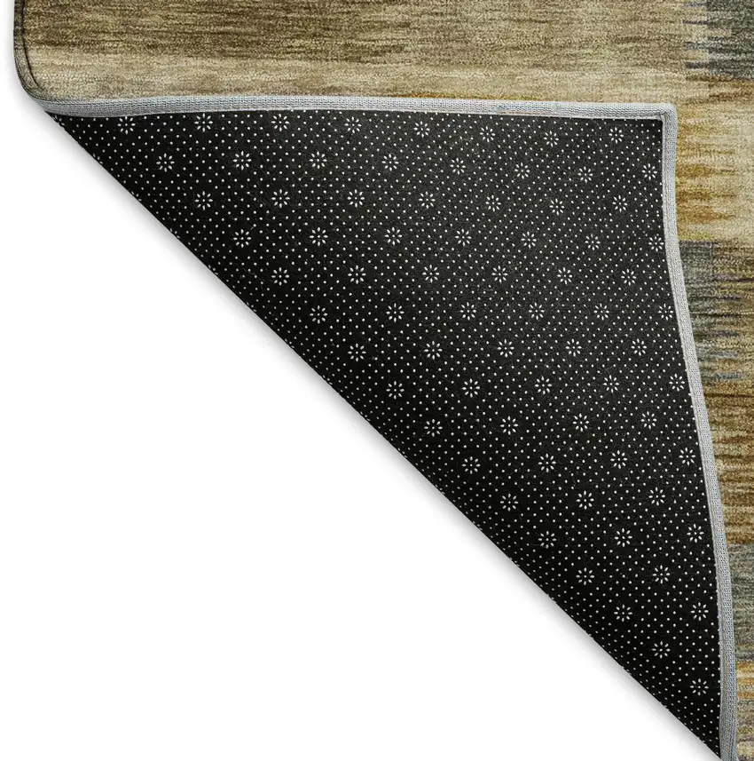 8' Brown Beige And Gray Striped Washable Round Rug With UV Protection Photo 5