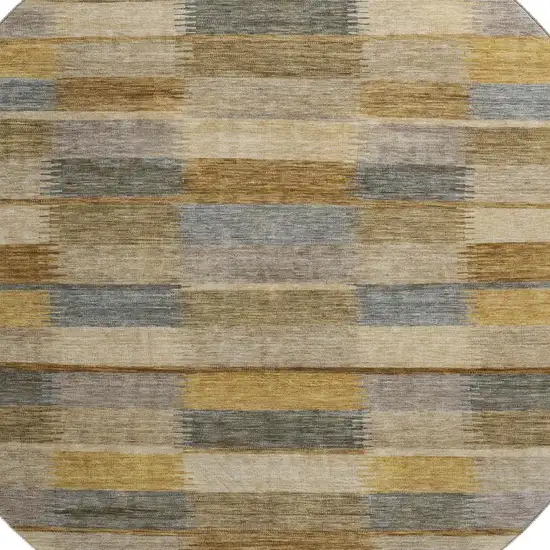 8' Brown Beige And Gray Striped Washable Round Rug With UV Protection Photo 2