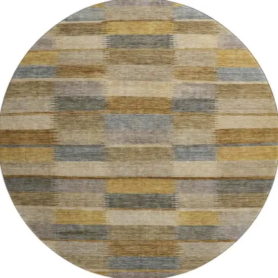 8' Brown Beige And Gray Striped Washable Round Rug With UV Protection Photo 3