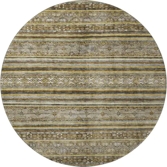 8' Brown Beige And Gray Striped Washable Round Rug With UV Protection Photo 3