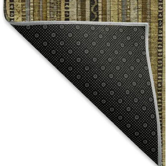 8' Brown Beige And Gray Striped Washable Round Rug With UV Protection Photo 4