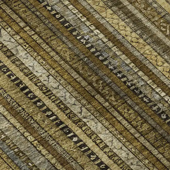 8' Brown Beige And Gray Striped Washable Round Rug With UV Protection Photo 7