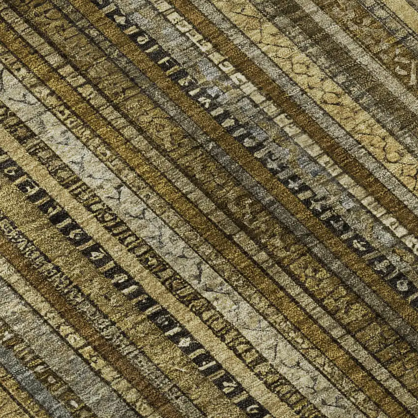 8' Brown Beige And Gray Striped Washable Round Rug With UV Protection Photo 7