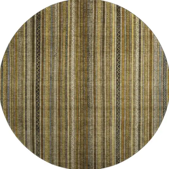 8' Brown Beige And Gray Striped Washable Round Rug With UV Protection Photo 2