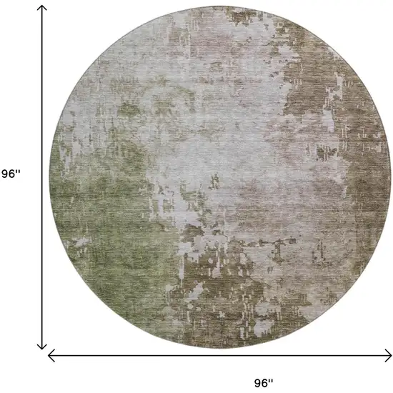 8' Brown Beige And Green Abstract Washable Round Rug With UV Protection Photo 9