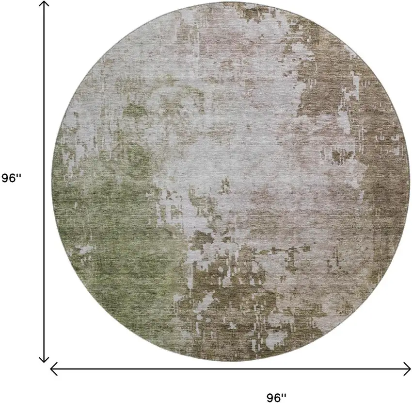 8' Brown Beige And Green Abstract Washable Round Rug With UV Protection Photo 9