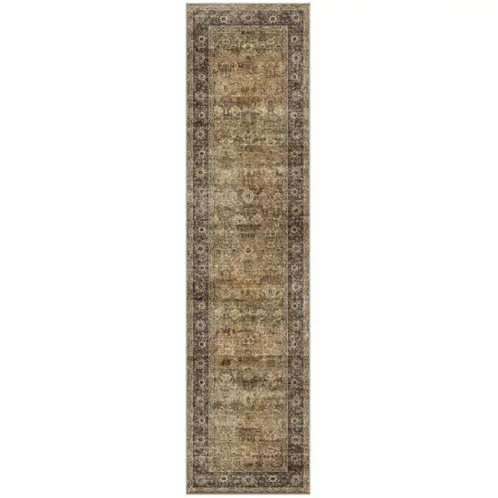 8' Brown Beige And Green Floral Medallion Washable Area Rug Photo 2