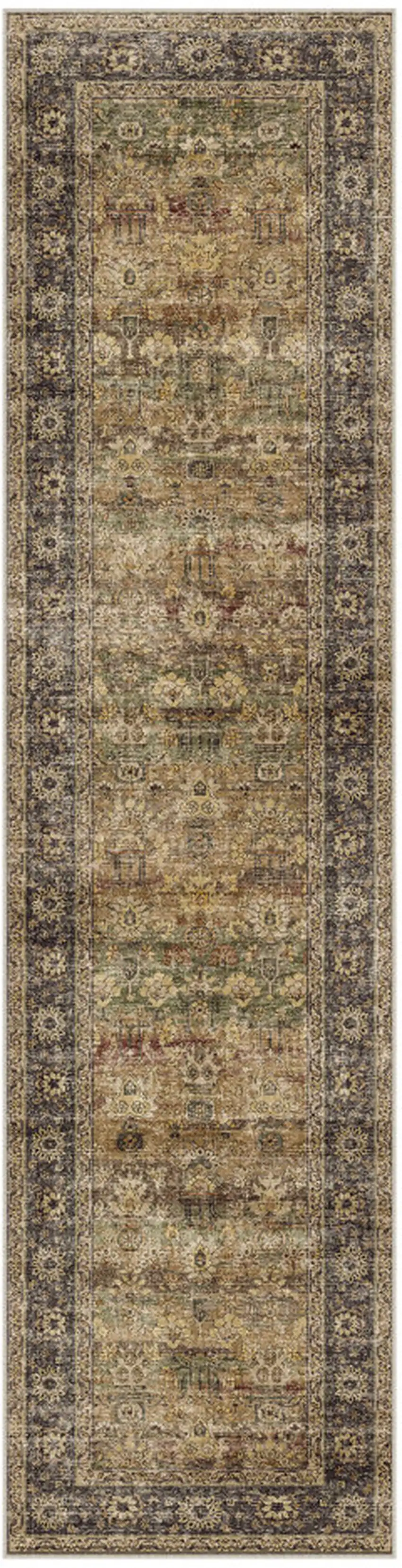 8' Brown Beige And Green Floral Medallion Washable Area Rug Photo 2