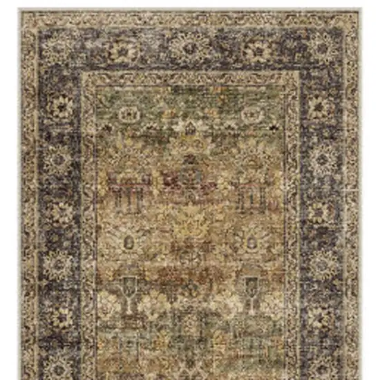 8' Brown Beige And Green Floral Medallion Washable Area Rug Photo 3