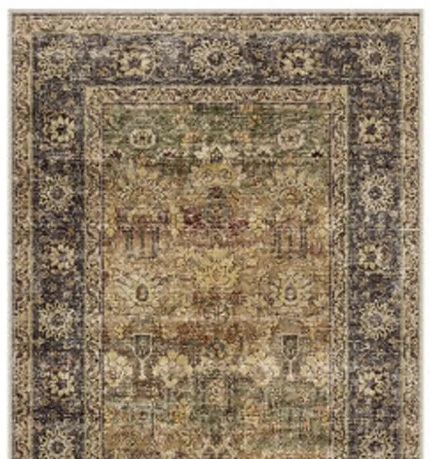 8' Brown Beige And Green Floral Medallion Washable Area Rug Photo 3