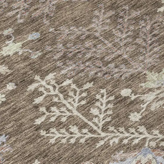 8' Brown Beige And Green Round Floral Washable Indoor Outdoor Area Rug Photo 8