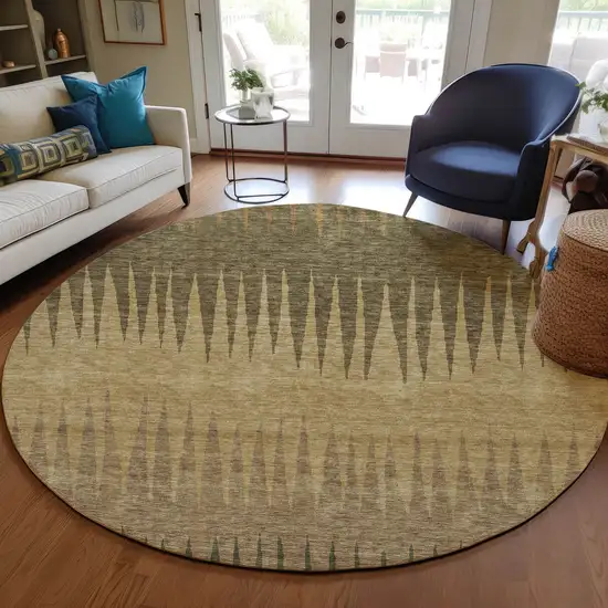 8' Brown Beige And Green Round Striped Washable Indoor Outdoor Area Rug Photo 7