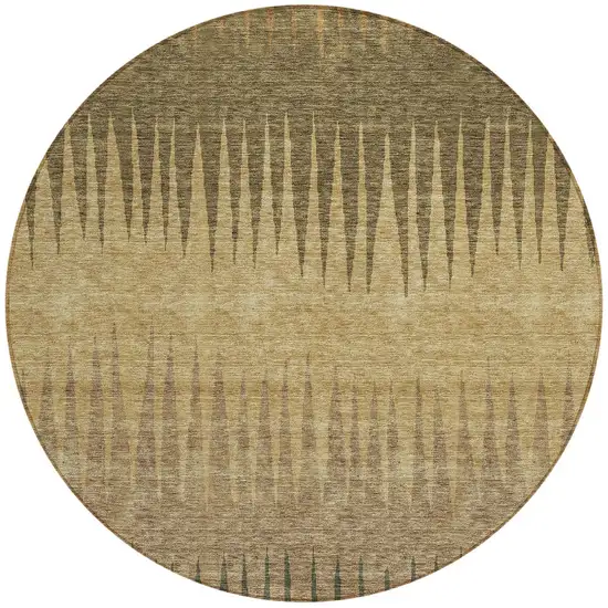 8' Brown Beige And Green Round Striped Washable Indoor Outdoor Area Rug Photo 5