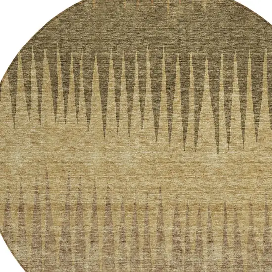 8' Brown Beige And Green Round Striped Washable Indoor Outdoor Area Rug Photo 4