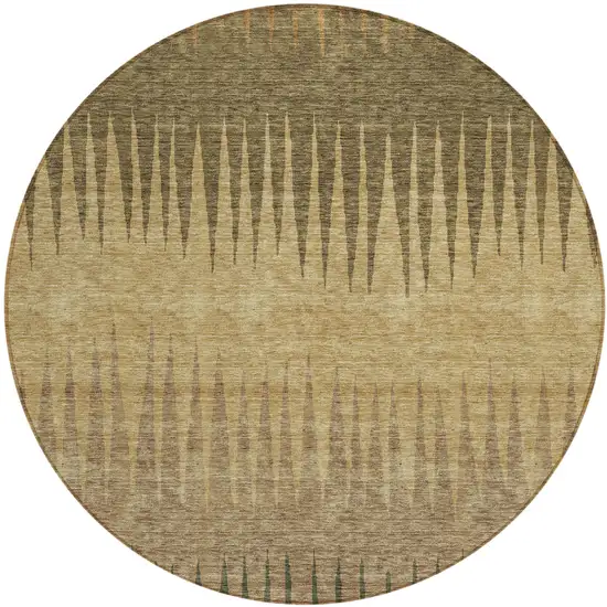 8' Brown Beige And Green Round Striped Washable Indoor Outdoor Area Rug Photo 2