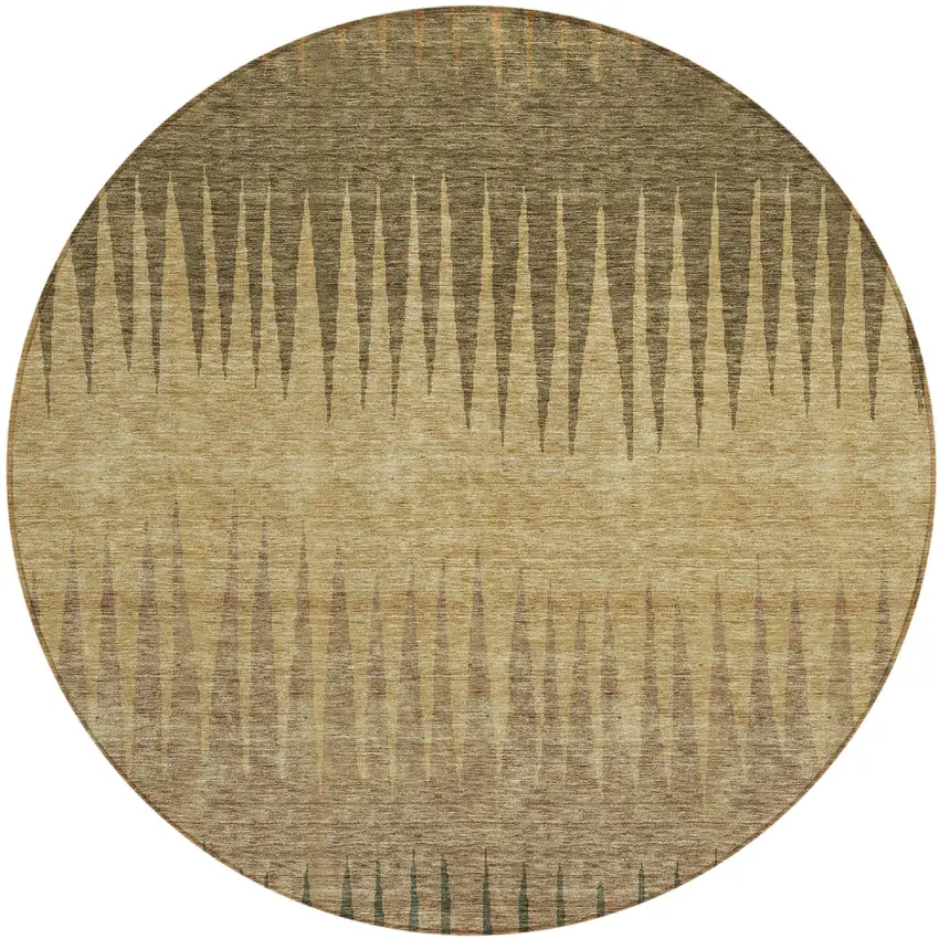 8' Brown Beige And Green Round Striped Washable Indoor Outdoor Area Rug Photo 2