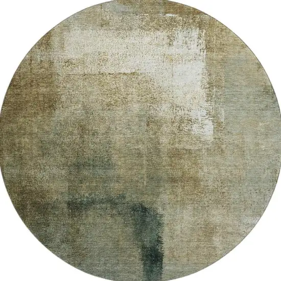8' Brown Beige And Ivory Abstract Washable Round Rug With UV Protection Photo 4