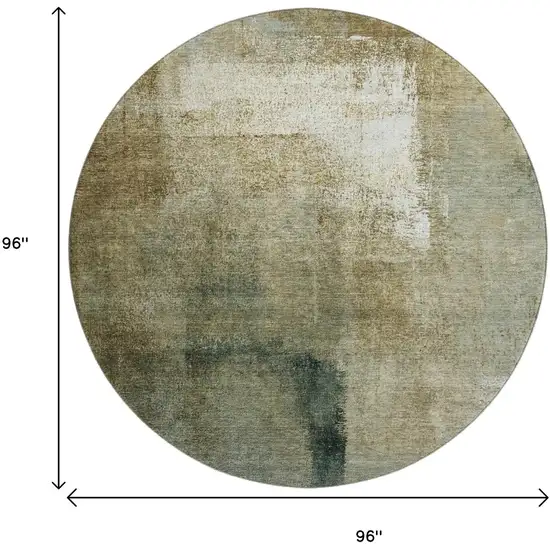 8' Brown Beige And Ivory Abstract Washable Round Rug With UV Protection Photo 3