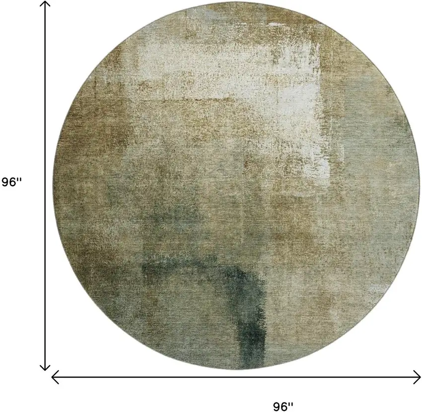 8' Brown Beige And Ivory Abstract Washable Round Rug With UV Protection Photo 3