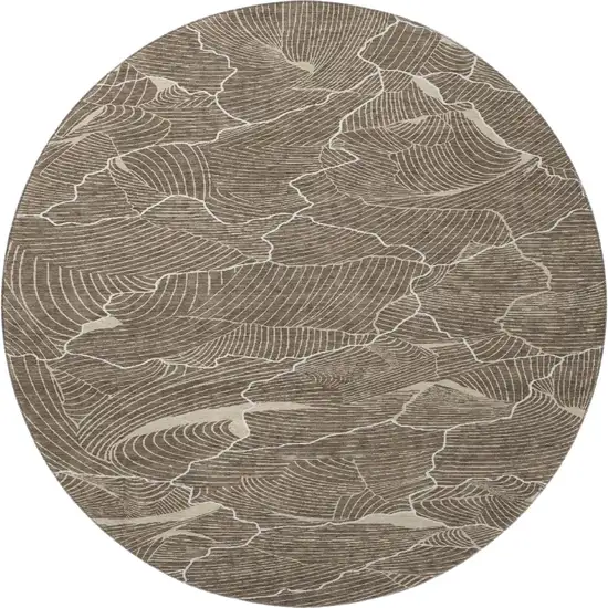 8' Brown Beige And Ivory Abstract Washable Round Rug With UV Protection Photo 3
