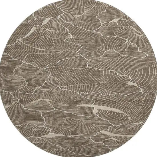 8' Brown Beige And Ivory Abstract Washable Round Rug With UV Protection Photo 2
