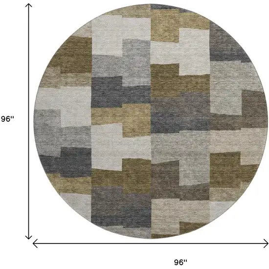 8' Brown Beige And Ivory Geometric Washable Round Rug With UV Protection Photo 9