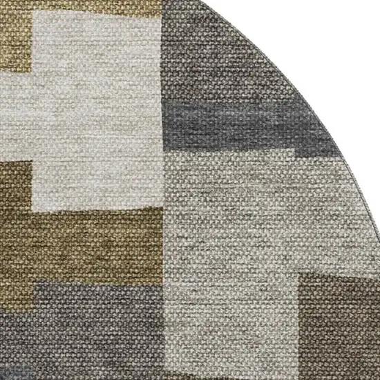 8' Brown Beige And Ivory Geometric Washable Round Rug With UV Protection Photo 2