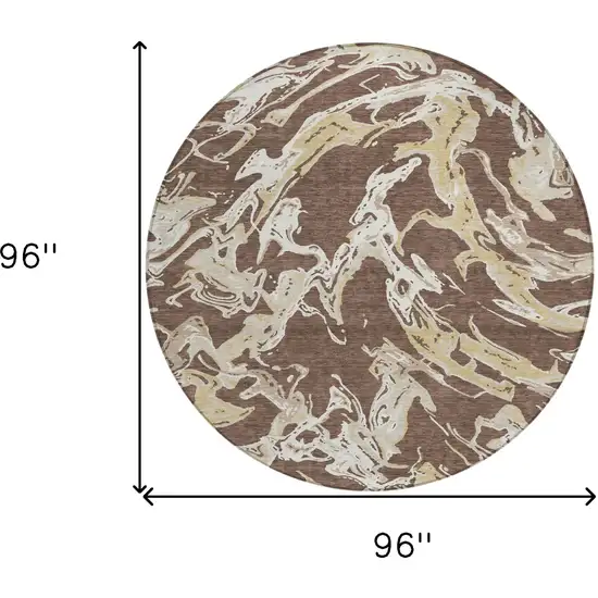 8' Brown Beige And Ivory Round Abstract Washable Indoor Outdoor Area Rug Photo 3
