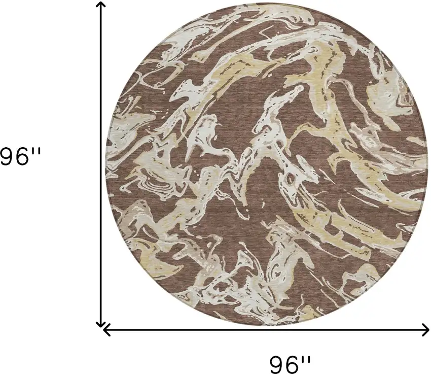 8' Brown Beige And Ivory Round Abstract Washable Indoor Outdoor Area Rug Photo 3