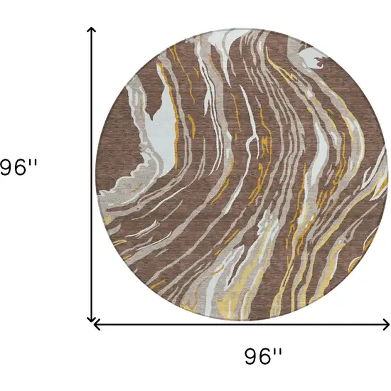 8' Brown Beige And Ivory Round Abstract Washable Indoor Outdoor Area Rug Photo 3