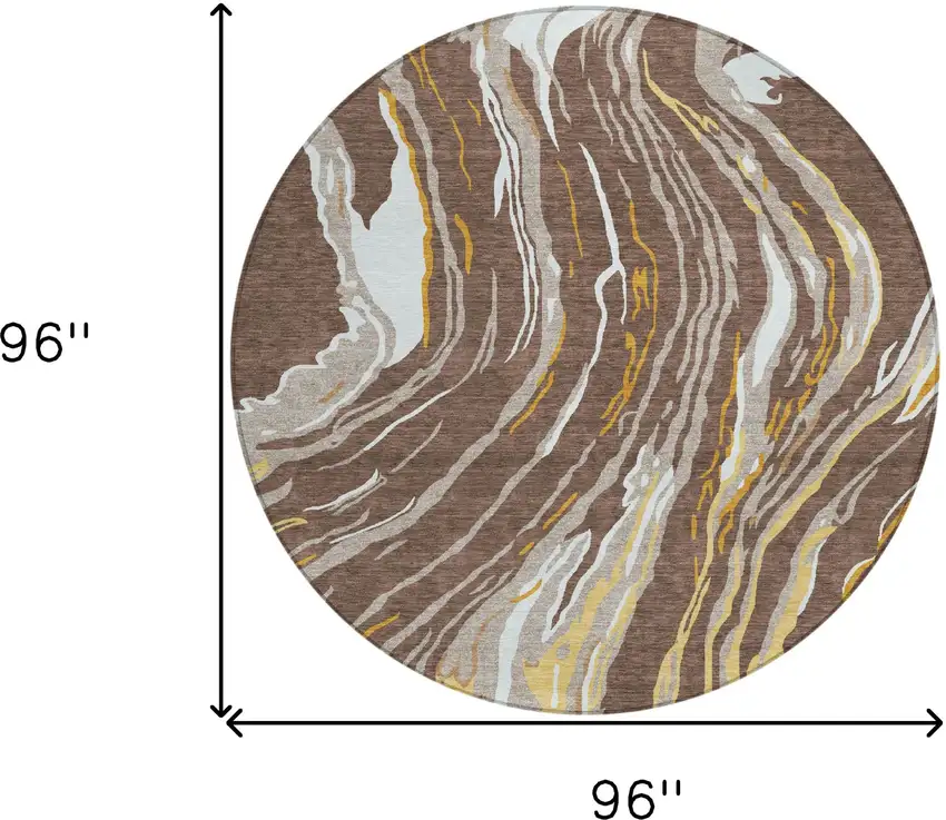 8' Brown Beige And Ivory Round Abstract Washable Indoor Outdoor Area Rug Photo 3