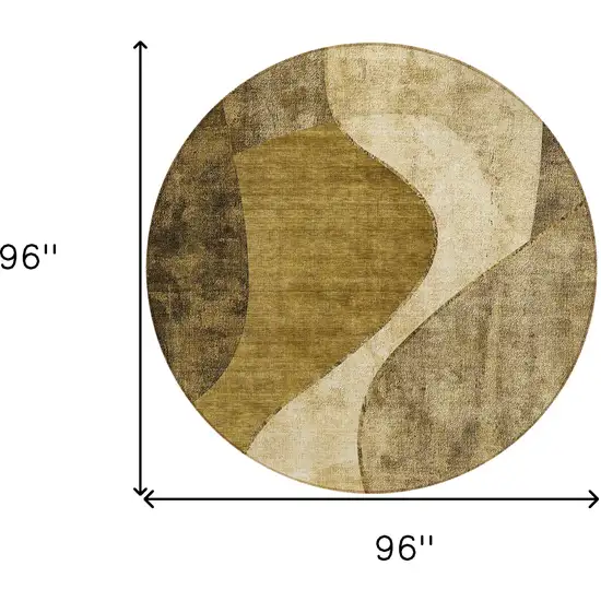 8' Brown Beige And Ivory Round Abstract Washable Indoor Outdoor Area Rug Photo 8