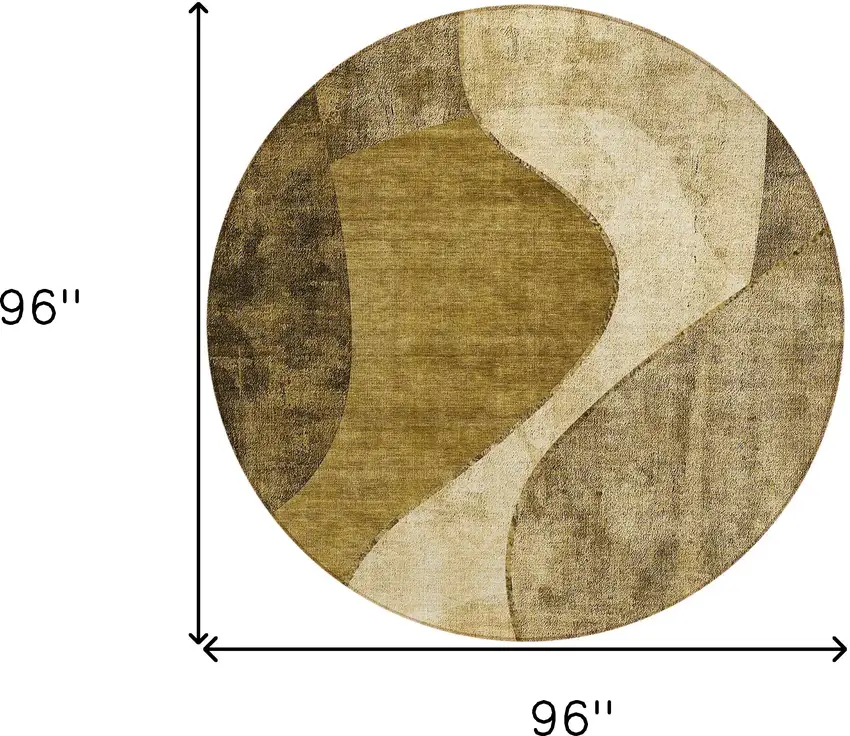 8' Brown Beige And Ivory Round Abstract Washable Indoor Outdoor Area Rug Photo 8