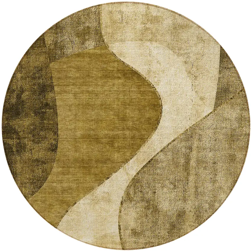 8' Brown Beige And Ivory Round Abstract Washable Indoor Outdoor Area Rug Photo 1