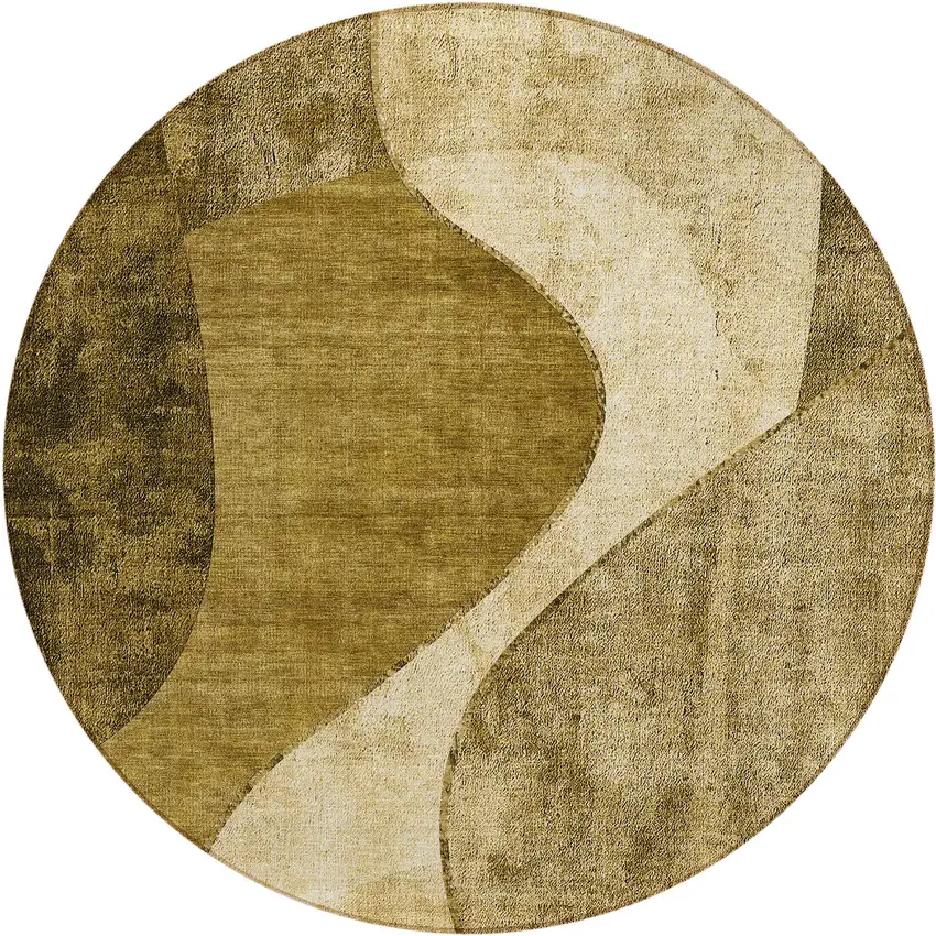 8' Brown Beige And Ivory Round Abstract Washable Indoor Outdoor Area Rug Photo 1