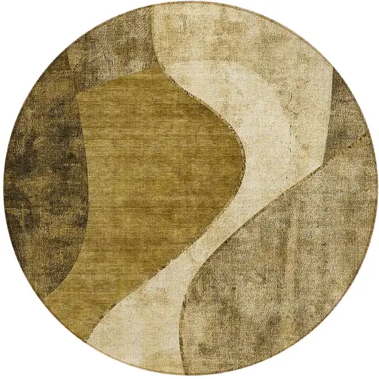 8' Brown Beige And Ivory Round Abstract Washable Indoor Outdoor Area Rug Photo 4