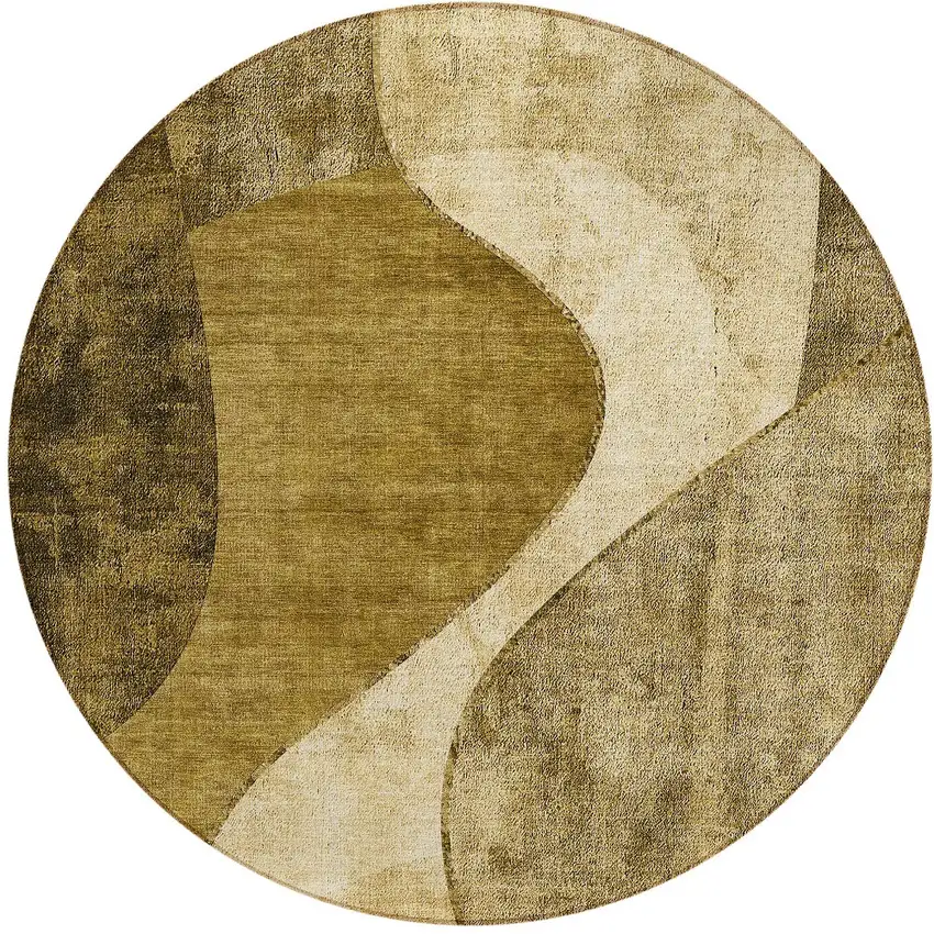 8' Brown Beige And Ivory Round Abstract Washable Indoor Outdoor Area Rug Photo 4