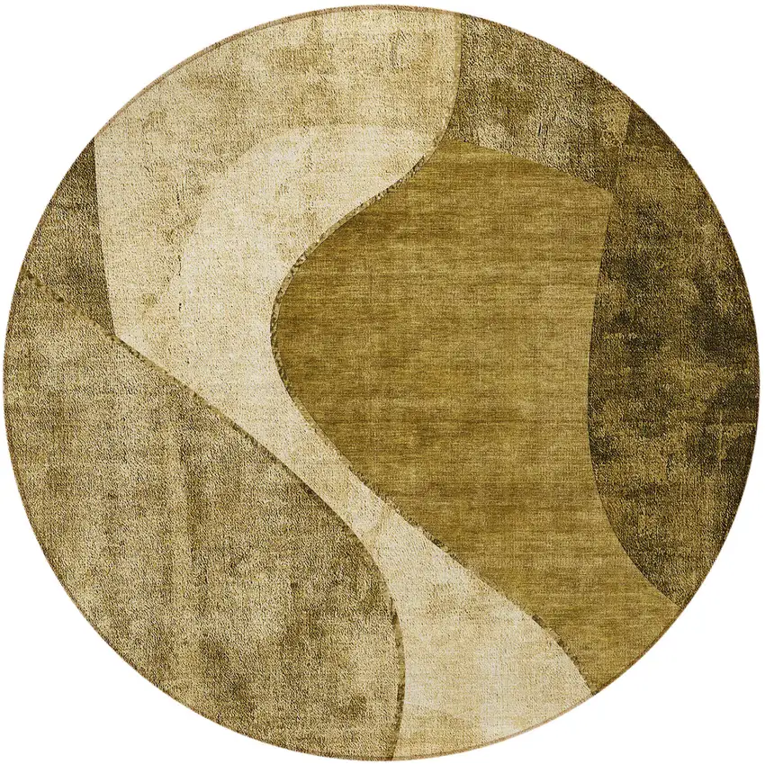 8' Brown Beige And Ivory Round Abstract Washable Indoor Outdoor Area Rug Photo 5