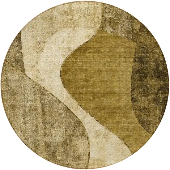 8' Brown Beige And Ivory Round Abstract Washable Indoor Outdoor Area Rug Photo 5