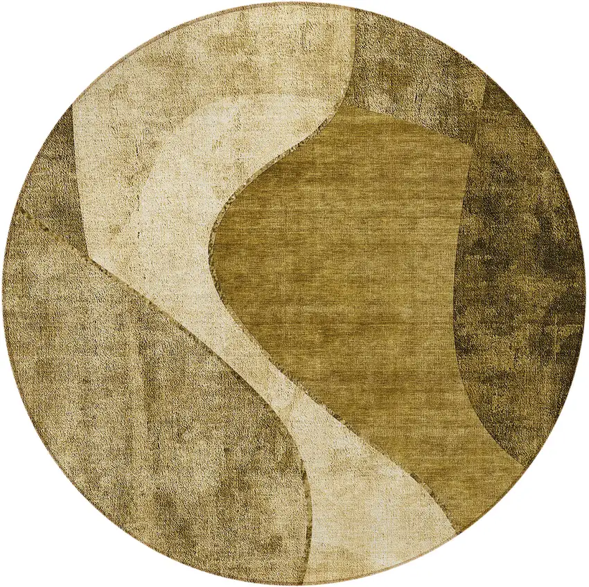 8' Brown Beige And Ivory Round Abstract Washable Indoor Outdoor Area Rug Photo 5