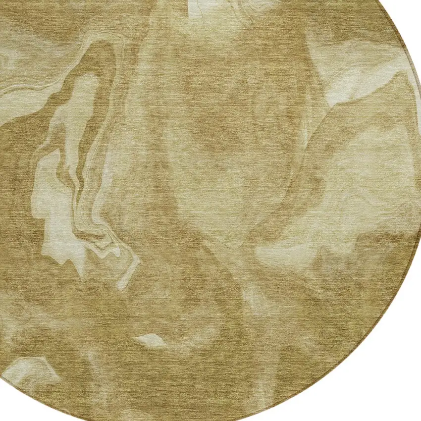 8' Brown Beige And Ivory Round Abstract Washable Indoor Outdoor Area Rug Photo 4