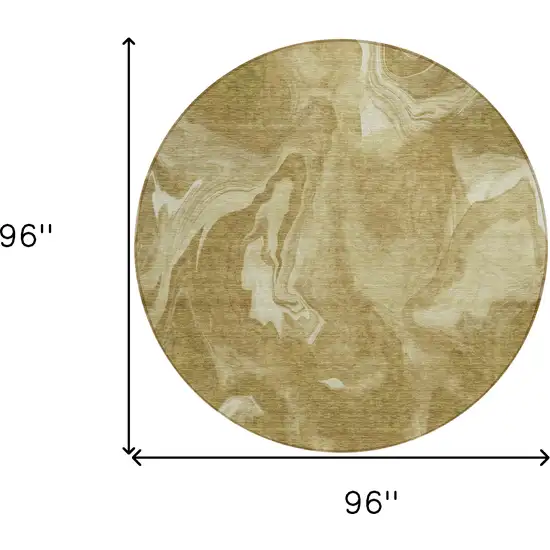 8' Brown Beige And Ivory Round Abstract Washable Indoor Outdoor Area Rug Photo 3