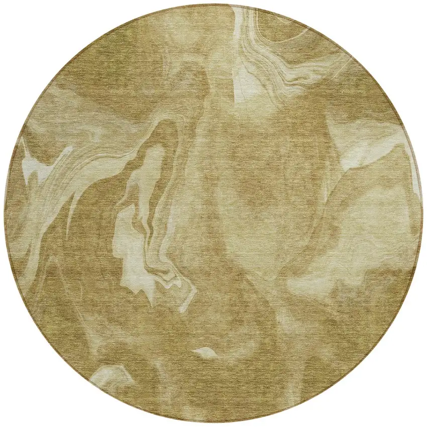 8' Brown Beige And Ivory Round Abstract Washable Indoor Outdoor Area Rug Photo 5