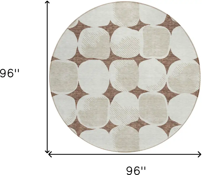 8' Brown Beige And Ivory Round Abstract Washable Indoor Outdoor Area Rug Photo 3