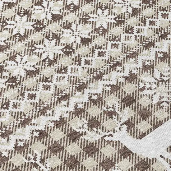 8' Brown Beige And Ivory Round Animal Print Washable Indoor Outdoor Area Rug Photo 9