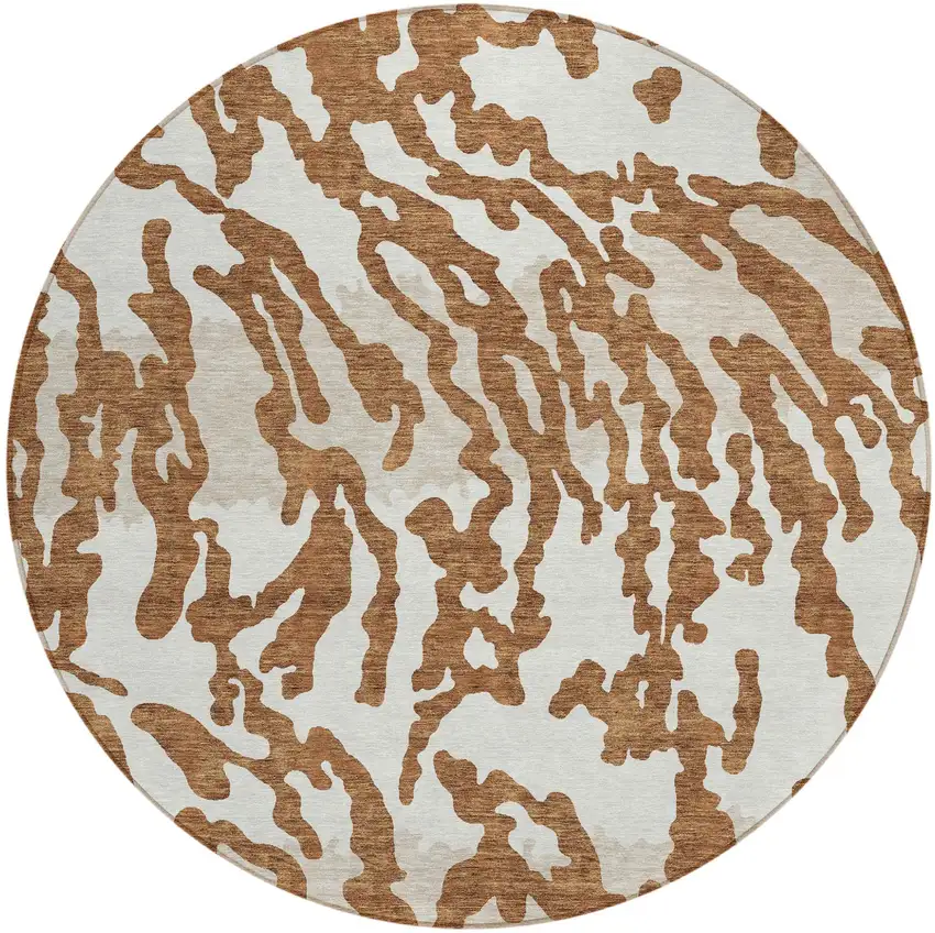 8' Brown Beige And Ivory Round Animal Print Washable Indoor Outdoor Area Rug Photo 2