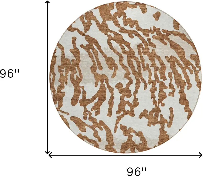 8' Brown Beige And Ivory Round Animal Print Washable Indoor Outdoor Area Rug Photo 3