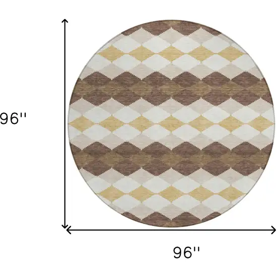 8' Brown Beige And Ivory Round Geometric Washable Indoor Outdoor Area Rug Photo 3