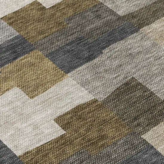 8' Brown Beige And Ivory Round Geometric Washable Indoor Outdoor Area Rug Photo 9