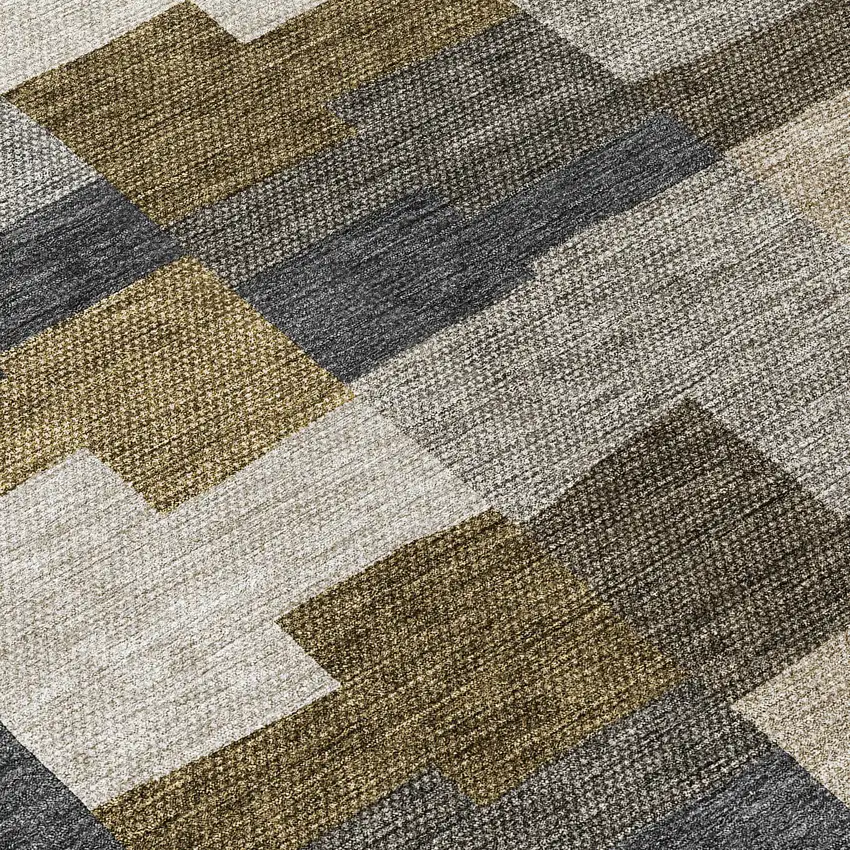 8' Brown Beige And Ivory Round Geometric Washable Indoor Outdoor Area Rug Photo 9
